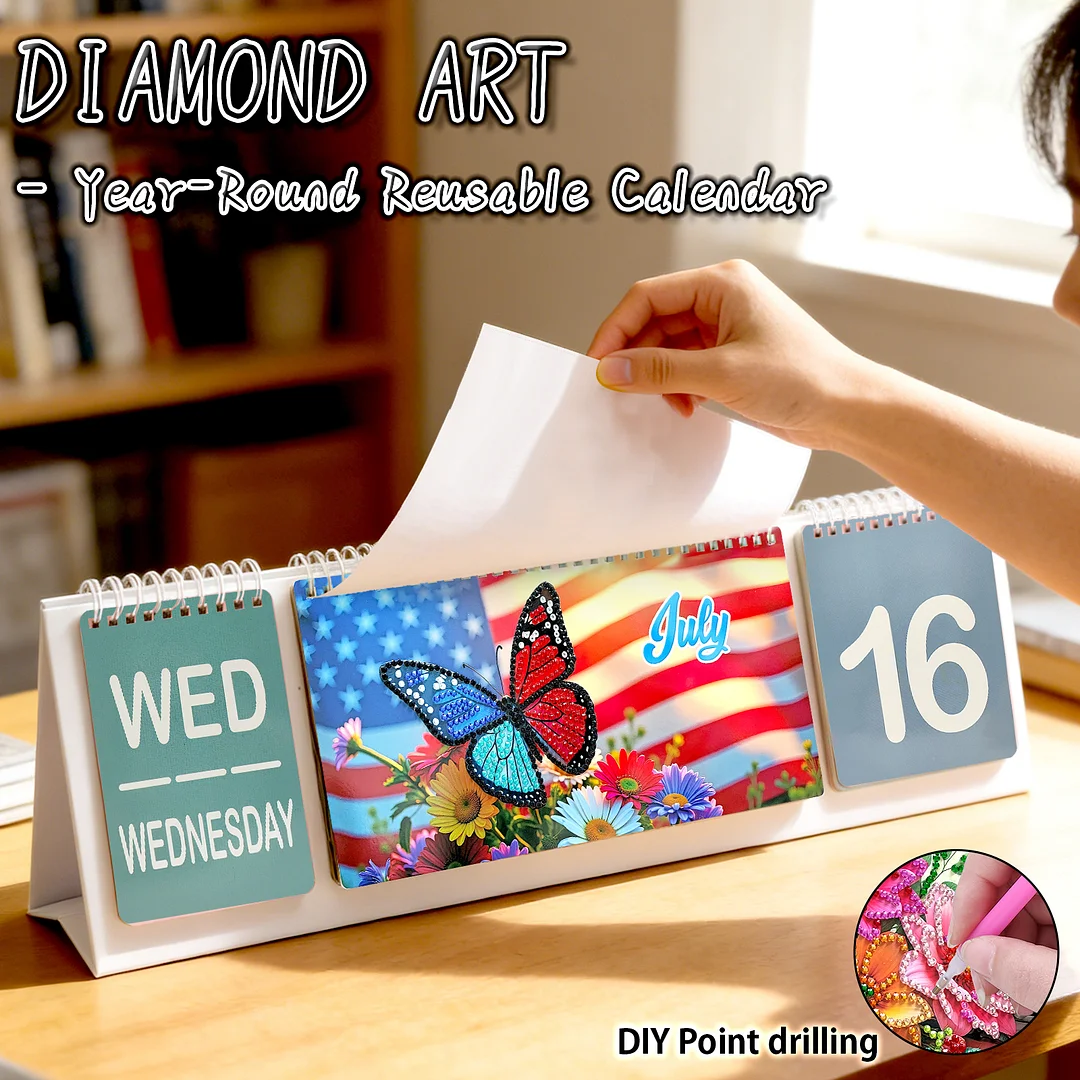 2026 Pink Flower DIY Diamond Art Painting Desk Calendar Special Shaped Drill Monthly Flip Tabletop Calendar Kit for Adults Beginners Gift Home Office Decor