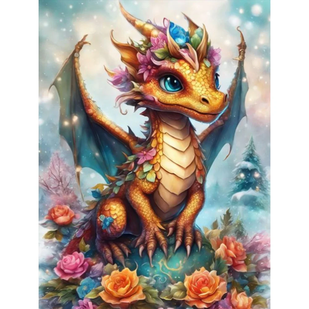 Pink Flower Dragon (canvas) full round/square drill diamond painting