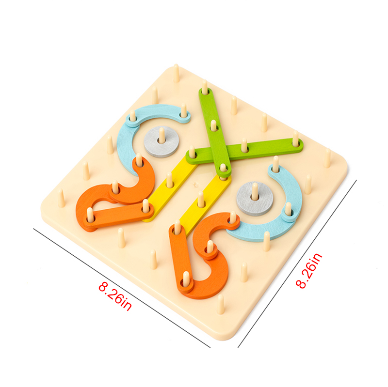 Tegooe Wooden Pegboard Geometric Shape Construction Kit - Creative Sensory Toy for Kids