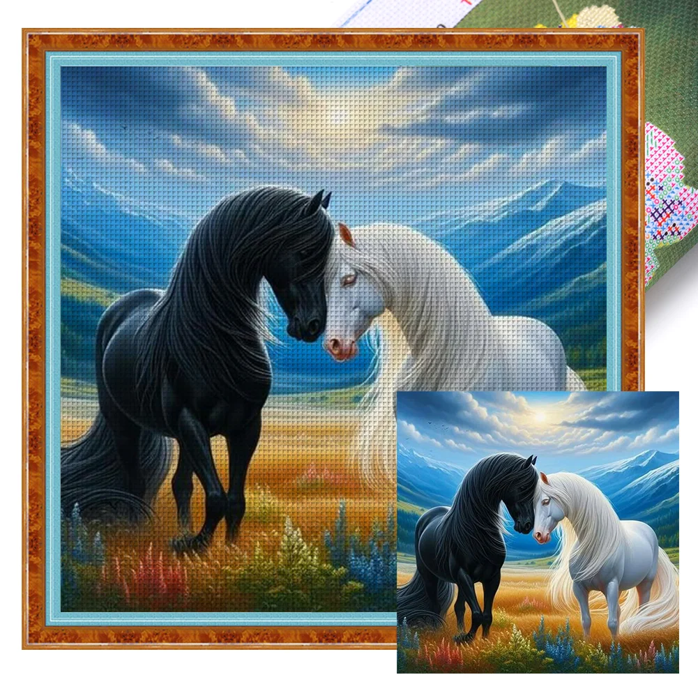 11CT Full Stamped Cross Stitch - Horses(Canvas|45*45CM)