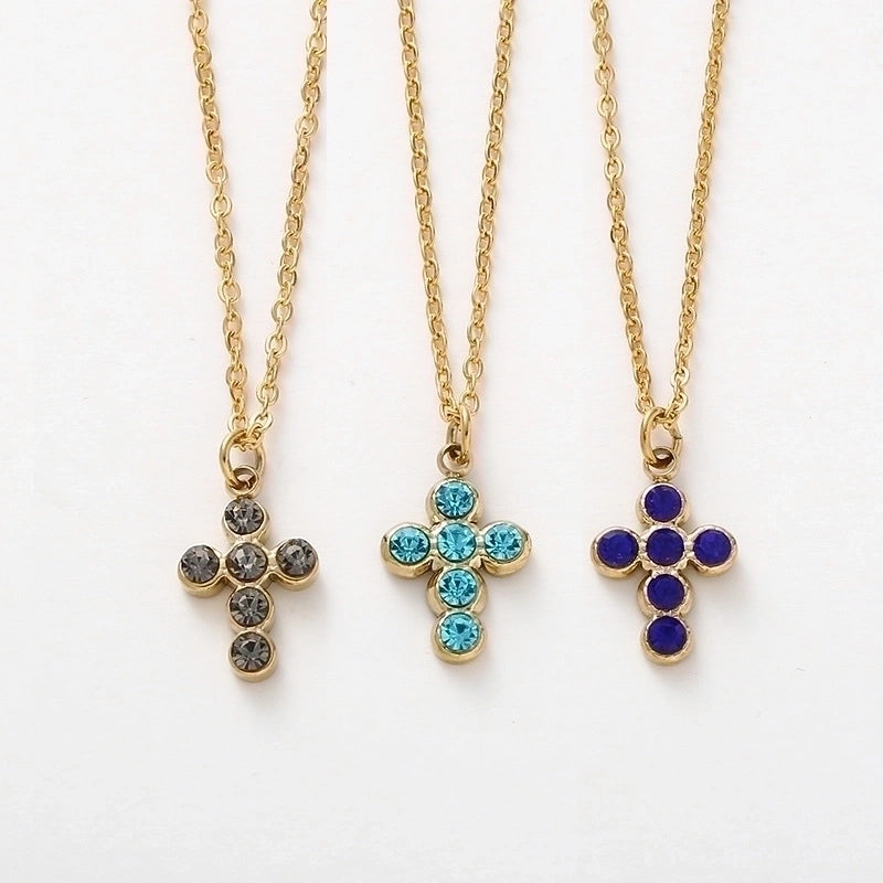 Minimalist Cross Stainless Steel Titanium Steel Plating Inlay Rhinestones Pendant Necklace 1 Piece