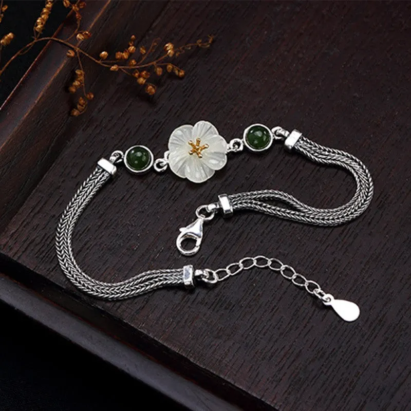 White Jade Plum Flower Happiness Bracelet