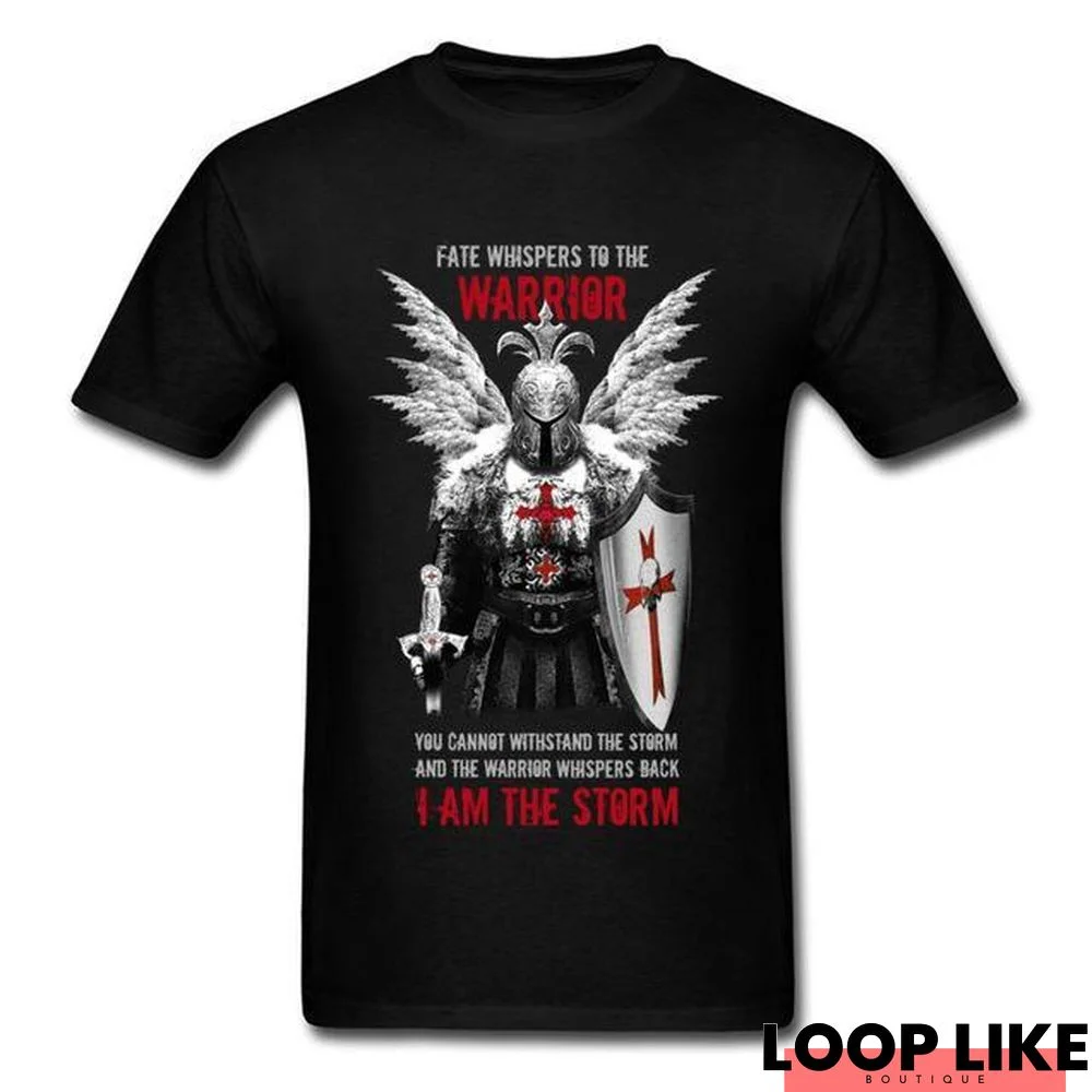 Vintage Design Men's T-Shirt Knights Templar Warrior Print Manly Cotton Tops Tee