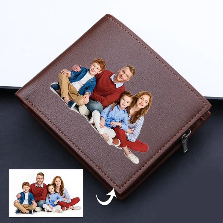 Brown/Black Custom Color Photo Text Leather Wallet