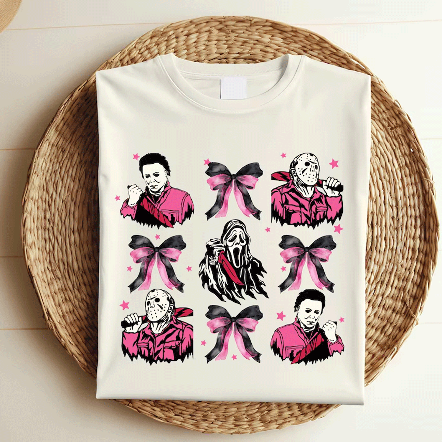 Loveyoufancy Horror Coquette Pink Bows Tshirt, Coquette Bow Shirt