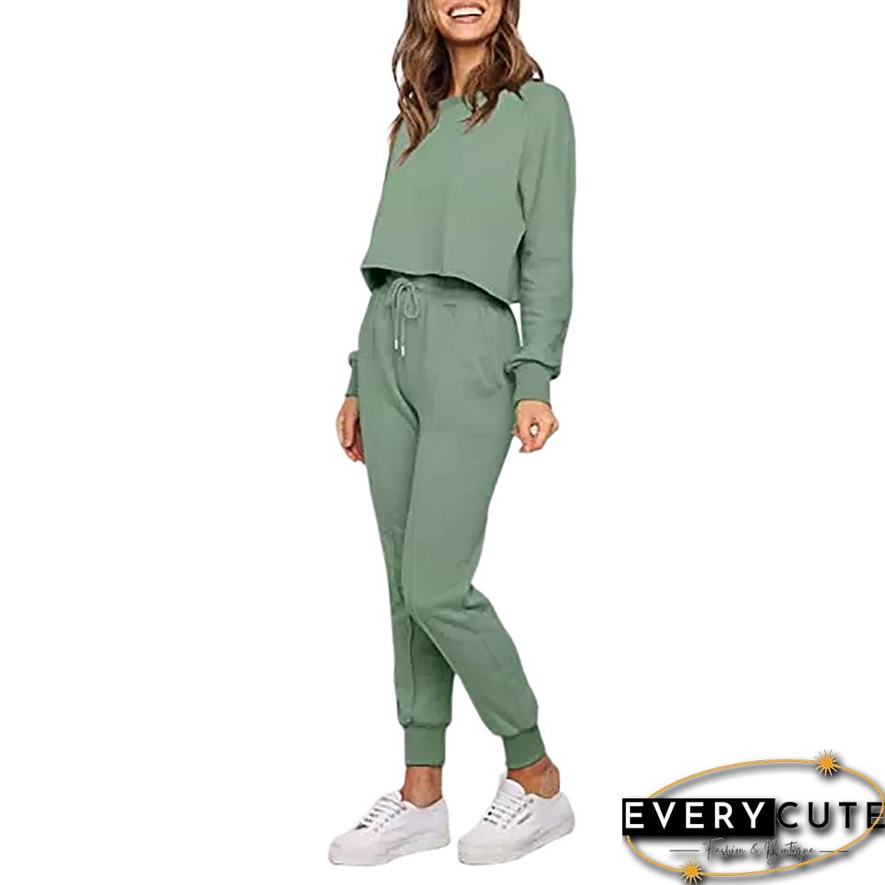 Pea Green Cotton Blend Long Sleeve and Pant 2pcs Set