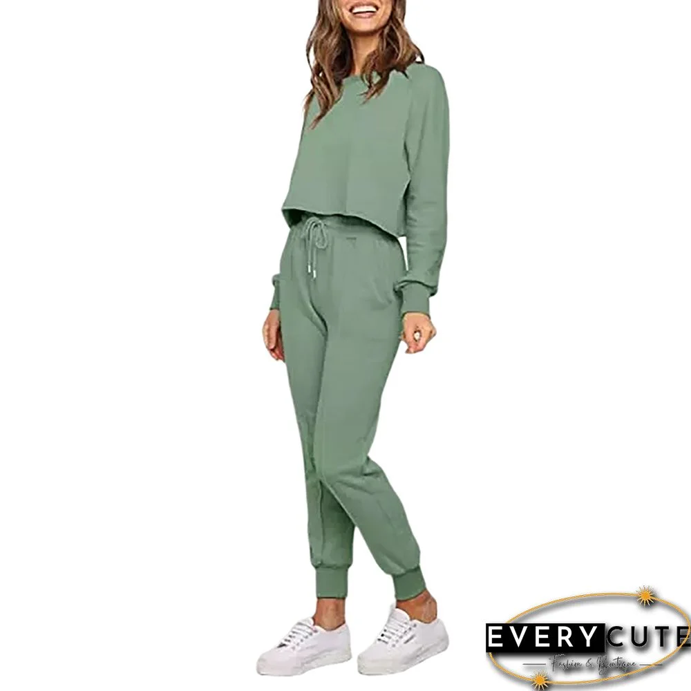 Pea Green Cotton Blend Long Sleeve and Pant 2pcs Set