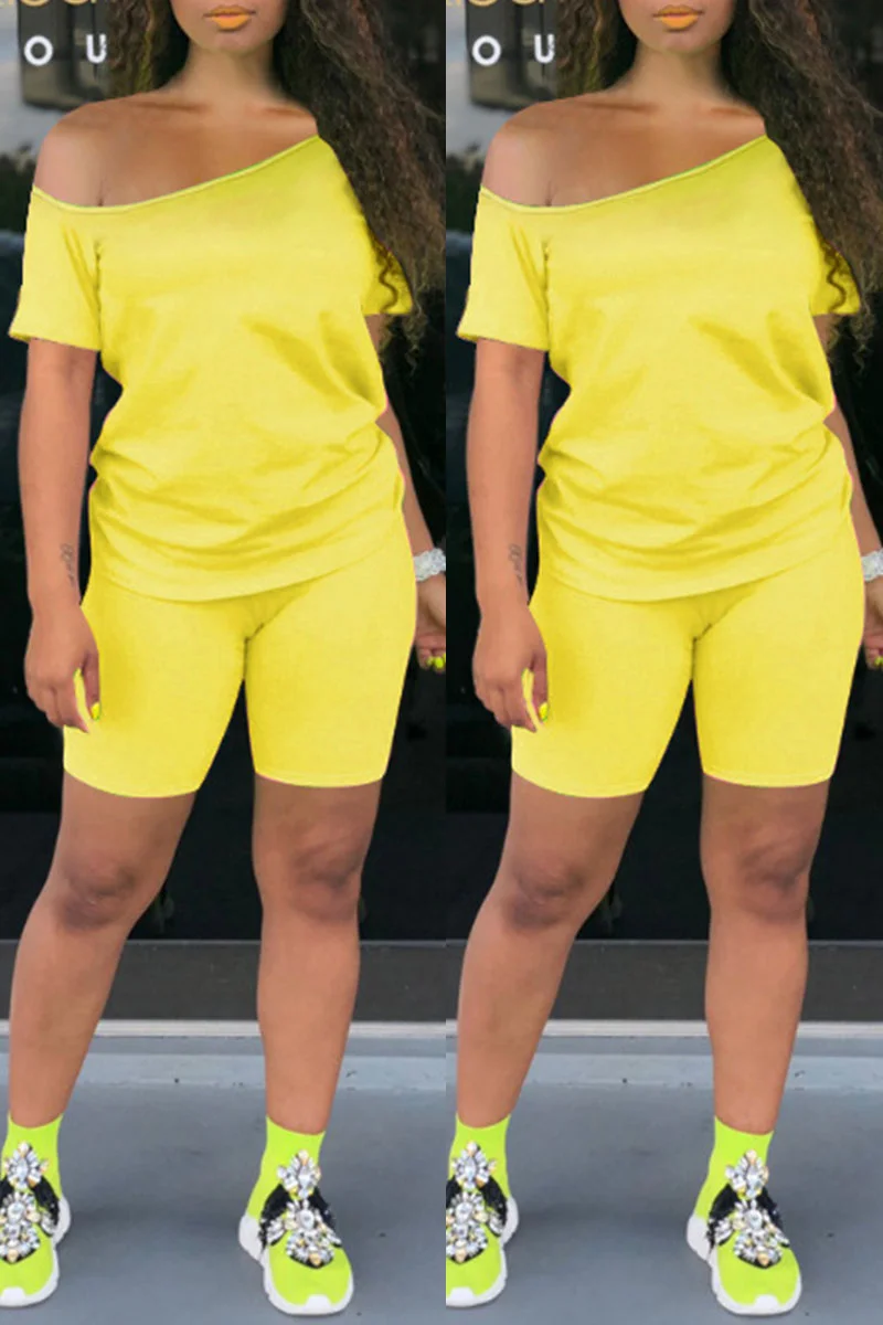 Yellow Fashion Casual Solid Basic Plus Size Two Pieces | EGEMISS