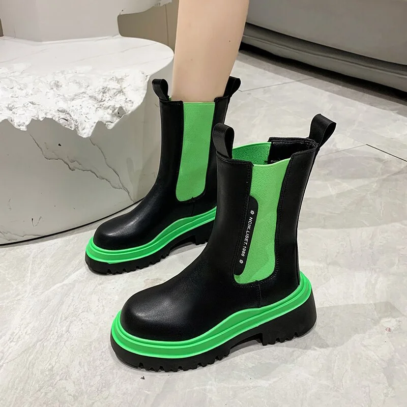 Churchf Women Chunky Heel Ankle Boots Woman Shoes Autumn Brand Designer Chelsea Boots Female Platform Boots Lasdies Fashion Combat Boots