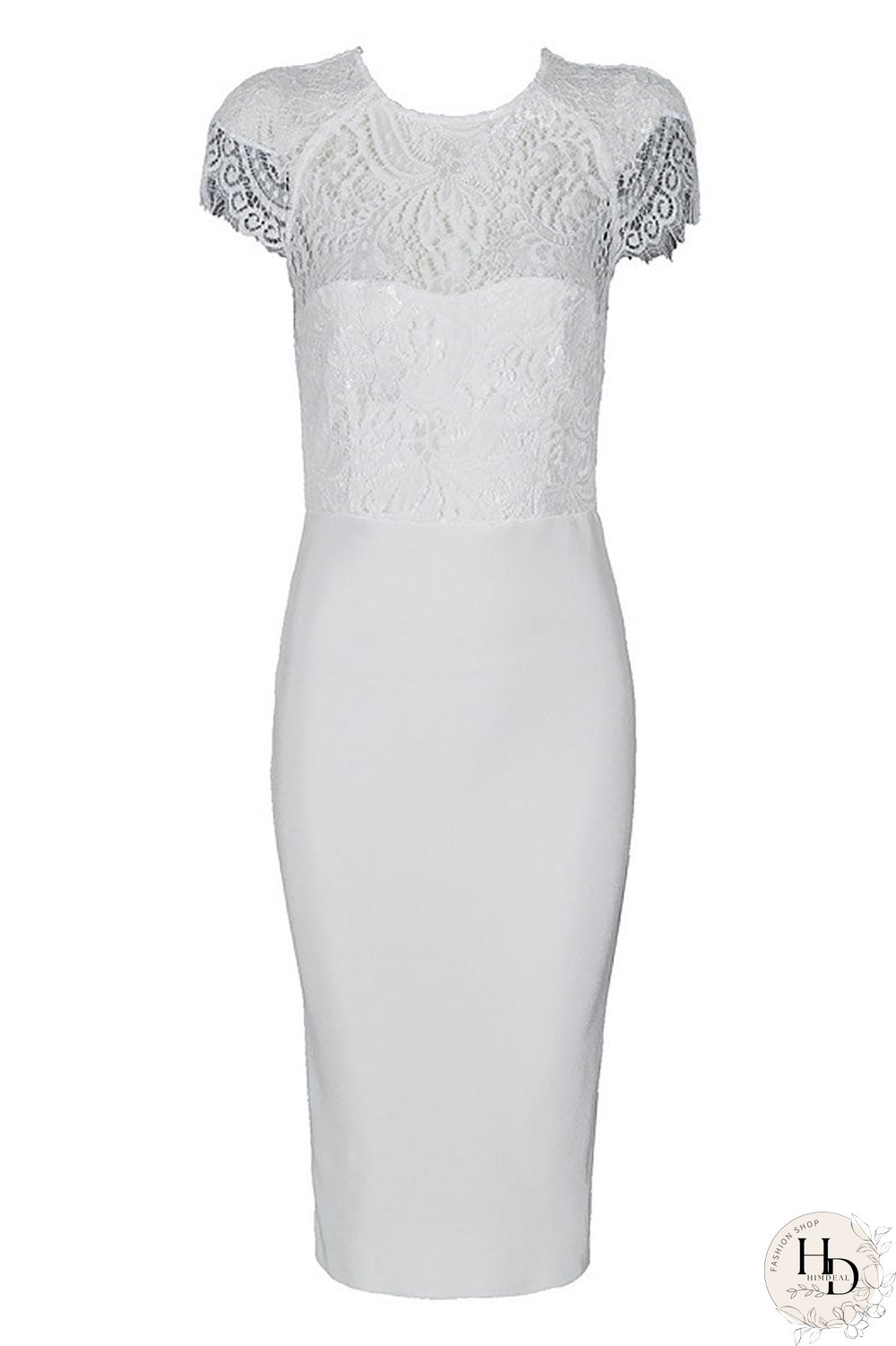 White Cap Sleeves Lace Bodycon Dress For Prom