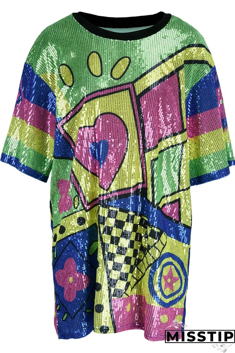 Rose Red Fashion Casual Patchwork Sequins O Neck A Line Dresses