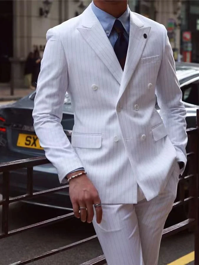 Men's Retro Single Breasted Striped Gentleman Business Suit Jacket 