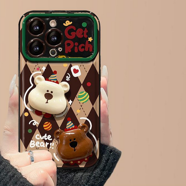 Kawaii Bear Flip Mirror Stand Phone Case