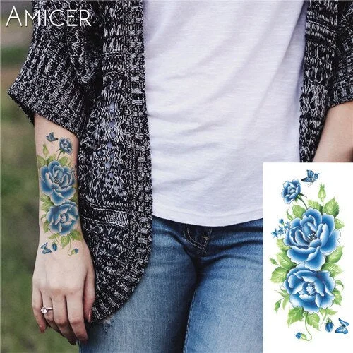 sexy romantic dark rose flowers Tattoo sleeve flash henna tattoos fake Waterproof temporary tattoos stickers translated tattoos