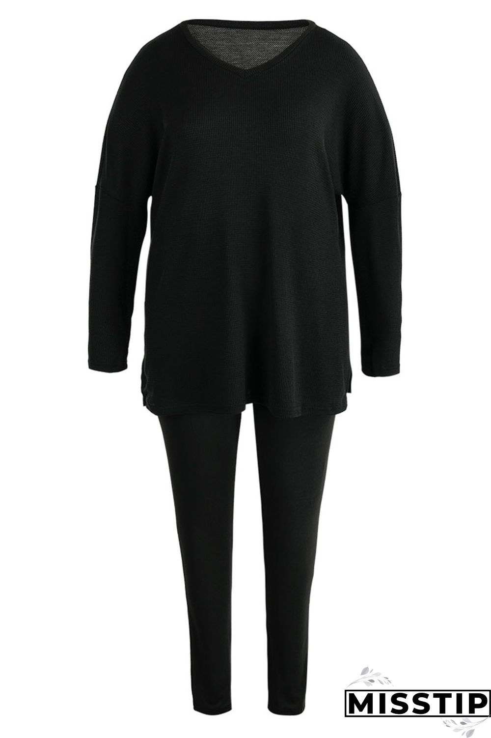 Rose Red Casual Solid Patchwork Slit V Neck Plus Size Two Pieces