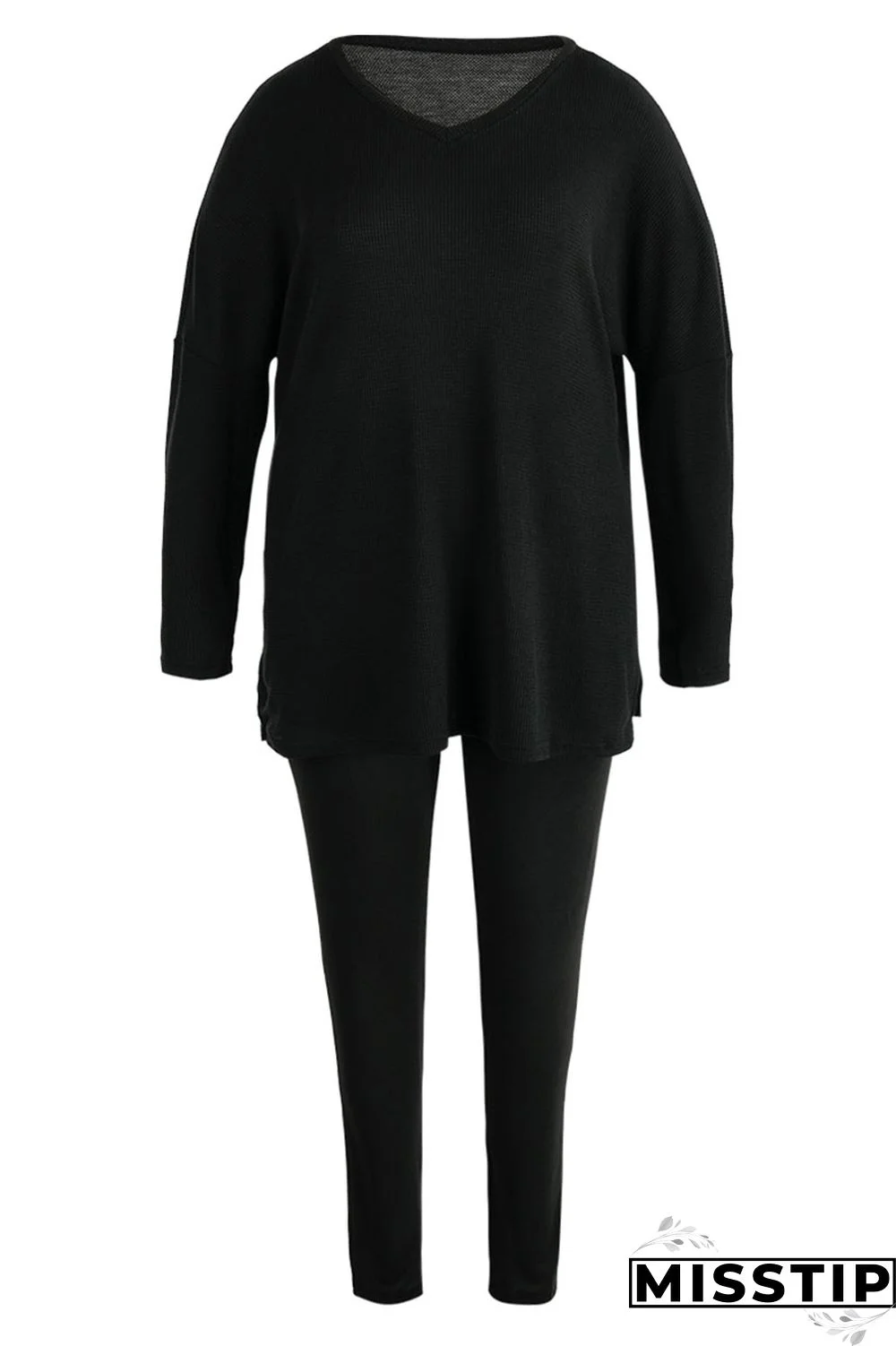 Rose Red Casual Solid Patchwork Slit V Neck Plus Size Two Pieces