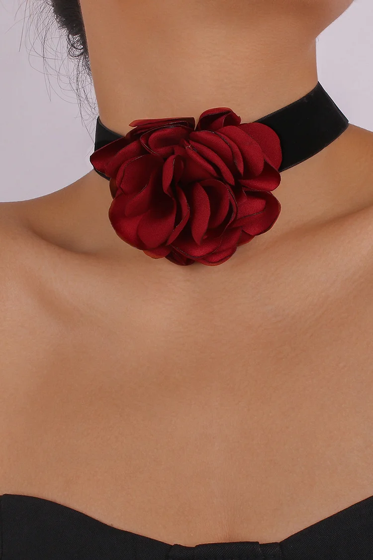 Velvet Rose Floral Decor Necklace Alloy Chain Bracelet