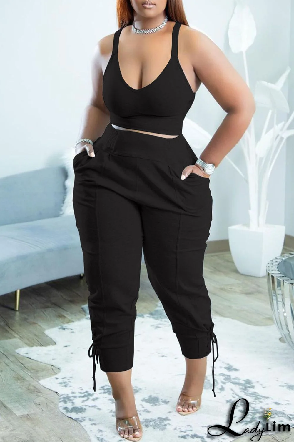 Yellow Casual Sportswear Simplicity Solid Bandage Vests Spaghetti Strap Sleeveless Two Pieces