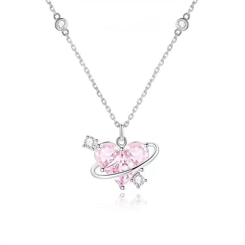 Fairy Style Heart Shape White Copper Zircon Pendant Necklace In Bulk