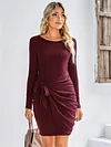 Fashion Round Neck Long Sleeve Solid Color Dress