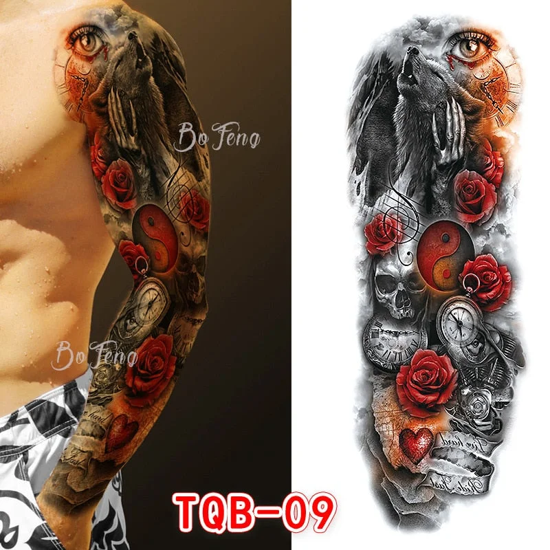 Tattoo Sleeves for Men Women Waterproof Flower Arm Tattoo Stickers Cool Full Arm Scary Fake Temporary Tattoos Big Picture Art