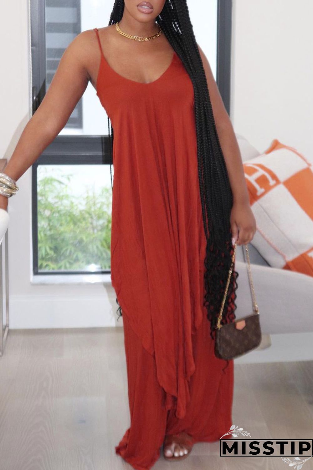 Orange Sexy Casual Solid Backless Asymmetrical Spaghetti Strap Sleeveless Two Pieces