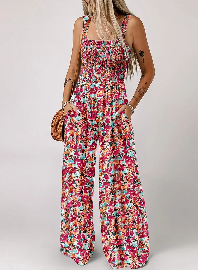 ⏰Hot Sale-Womens Overalls Casual Floral Print Sleeveless Jumpsuit with Pockets(Buy 2 Free Shipping)
