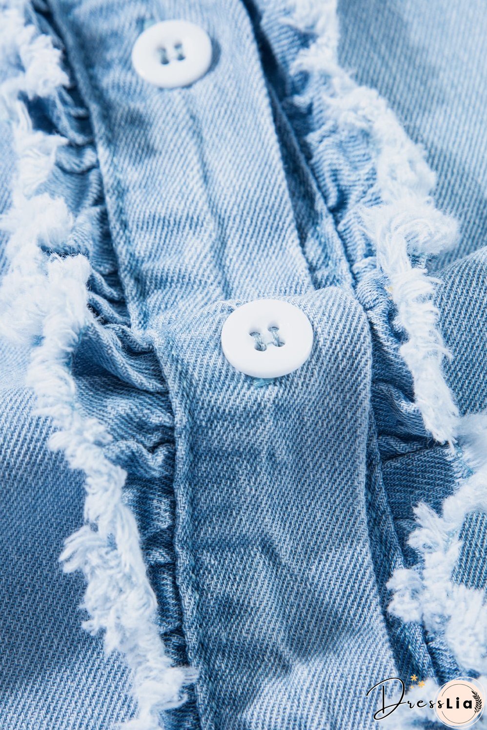 Button Front Frayed Denim Top
