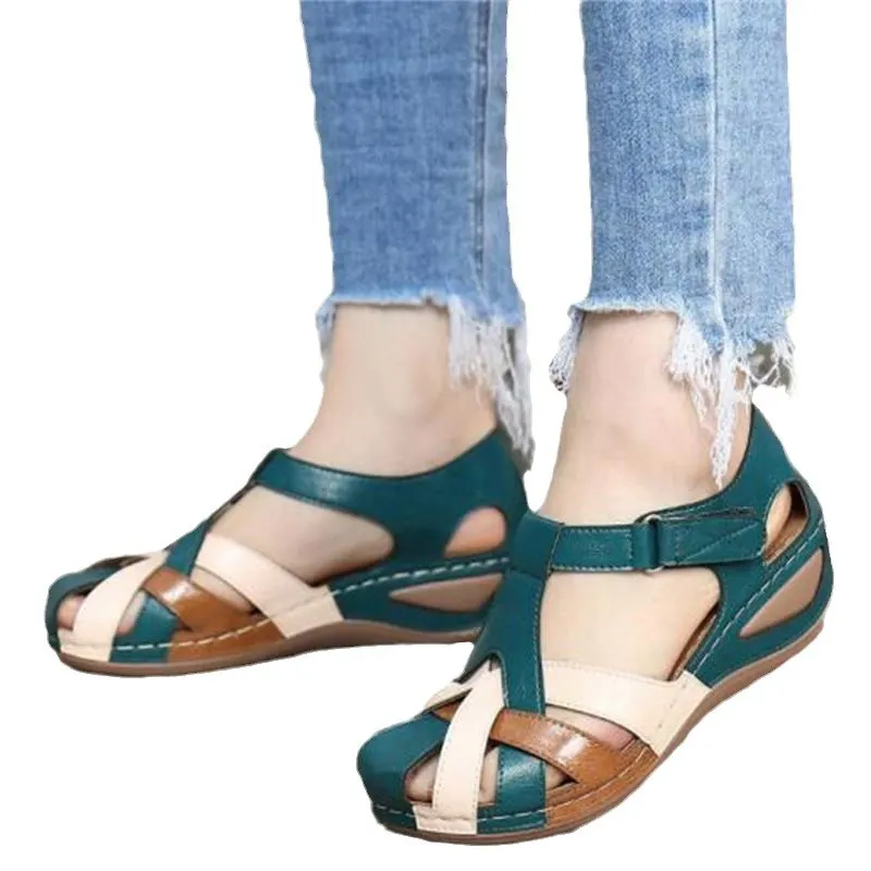 Breakj Breakj Women's Sandals 2025 Summer New Retro Round-Headed Slope And Hollow Women's Shoes Casual Sandals
