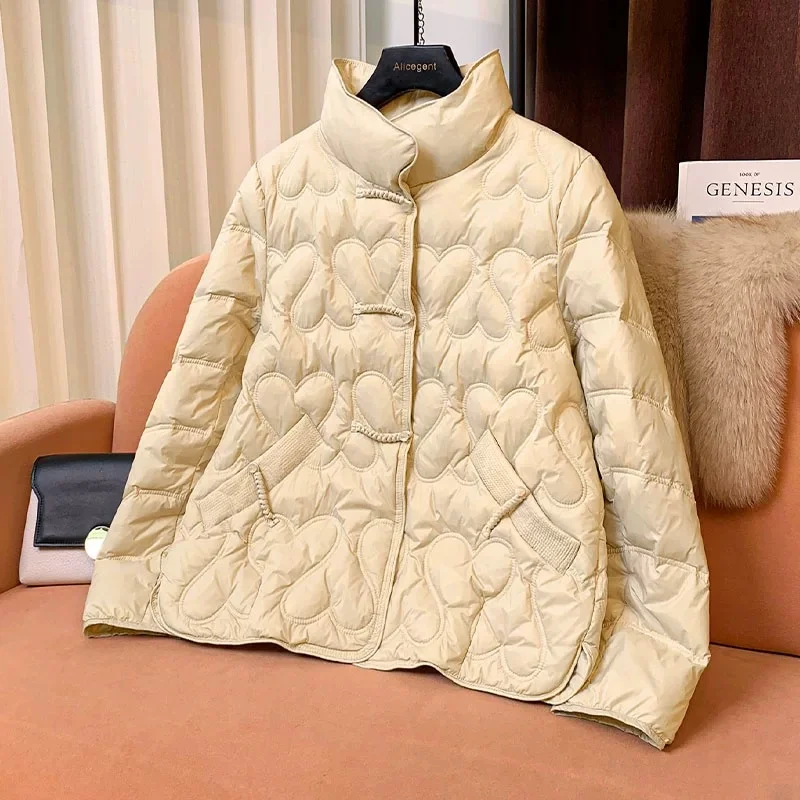 Toloer Autumn And Winter New Down Jacket Female Short Style Retro Standing Collar Warm To Show Thin Versatile Plate Deduction Age Fashion Coat-Outfit Ideas
