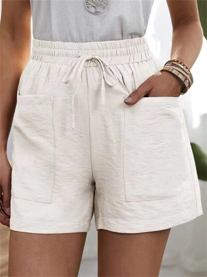 Summer Women's New Loose Linen Casual Shorts Solid Color High Waist Wide Leg Pants