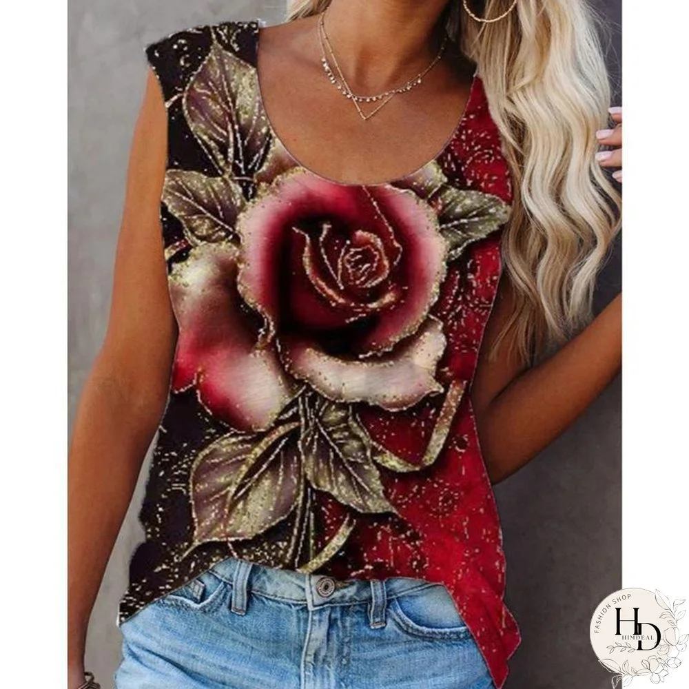 U-Neck Women's Floral Print Vest