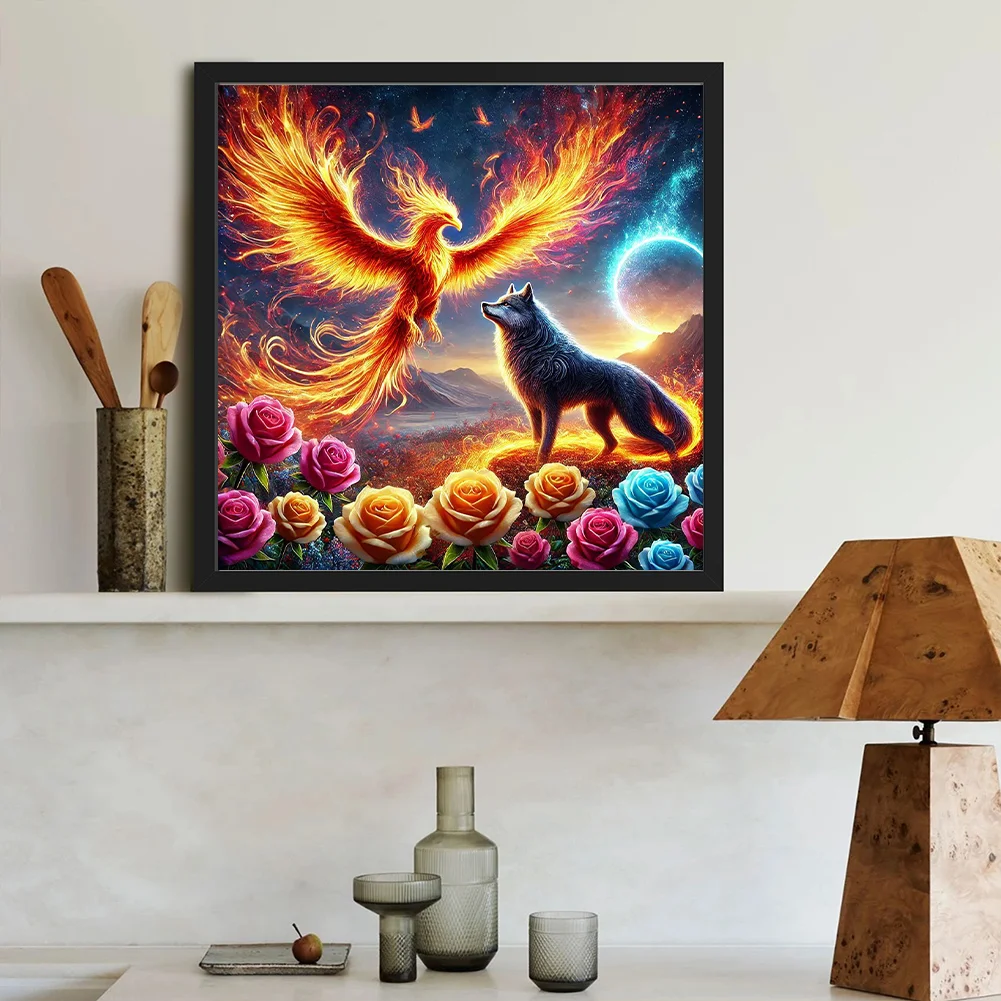 Diamond Painting - Full Round Drill - Rose Phoenix Wolf(Canvas|40*40cm)