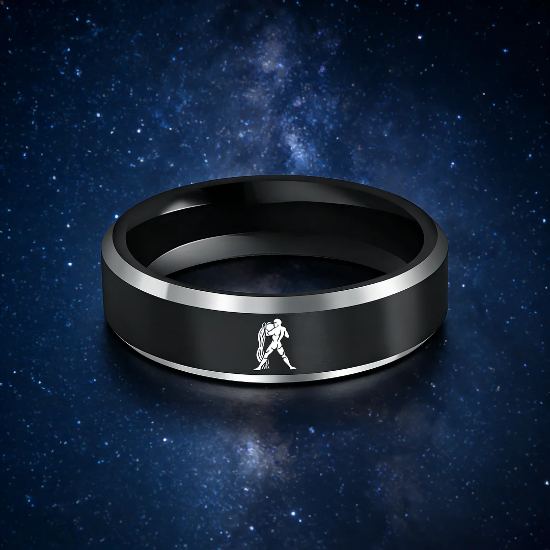 Beveled Edges Black Laser Etched Tungsten Carbide Rings Black Aquarius Couple Wedding Bands 4MM 6MM 8MM Width