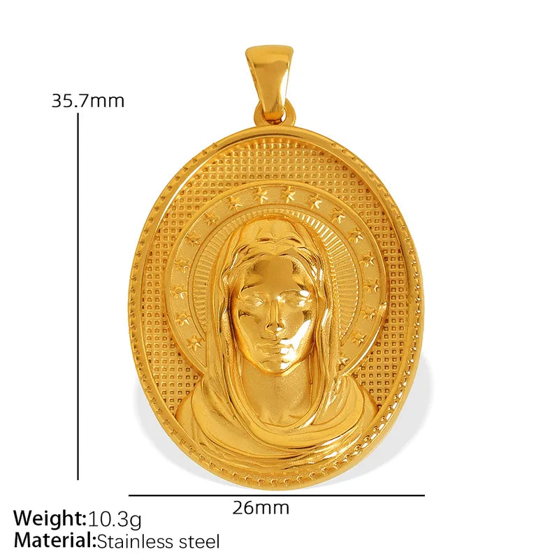1 Piece 26*35.7mm 34*36.8mm 304 Stainless Steel 18K Gold Plated Virgin Mary Oval Solid Color Pendant Jewelry Accessories