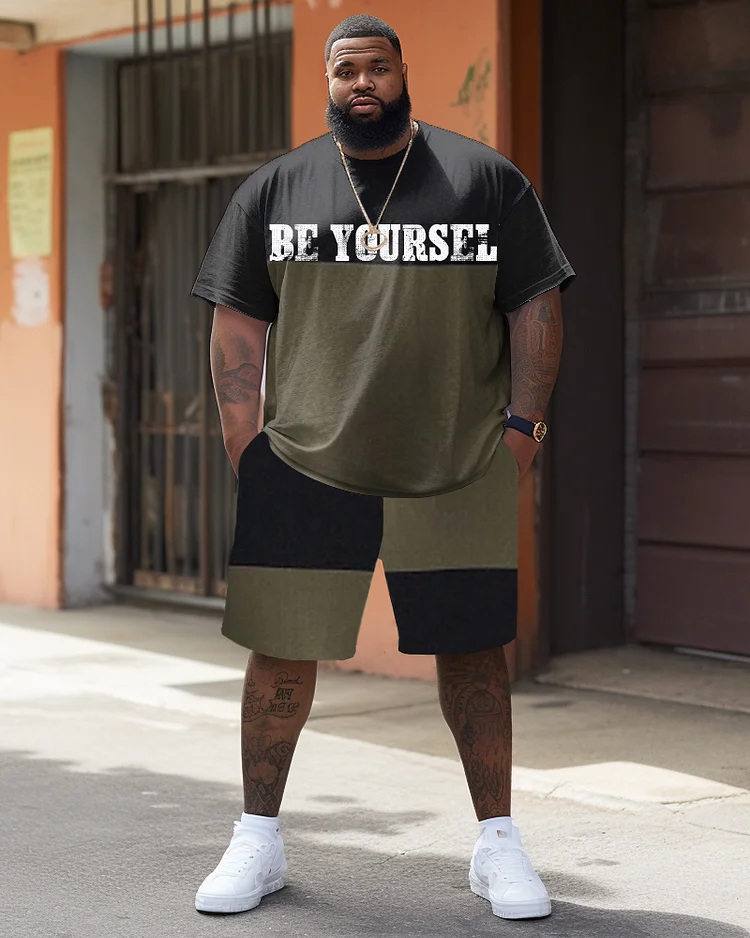 Men's Plus Size Do Their Own Letter Print T-shirt Shorts Suit