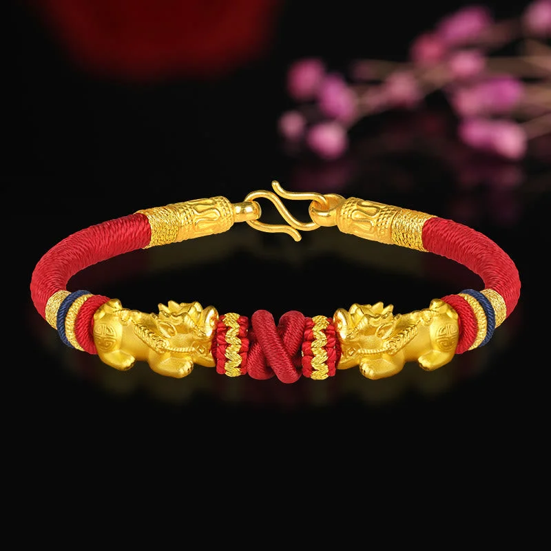 999 Gold PiXiu Om Mani Padme Hum Wealth String Braided Couple Bracelet
