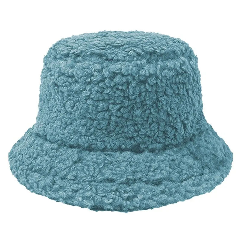 Women Hat Solid Artificial Fur Warm Female Cap Faux Fur Winter Bucket Hat for Women Outdoor Sunscreen Sun Hat Panama Cap Ladies