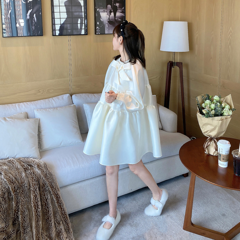 Usasaleprint Elegant Black Doll Dress Long Sleeve Women's Inner Wear Base Layer Hepburn Sle Loose Design Sense Puffy Skirt Spring Autumn