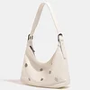 Stylish Heart Round Rivet Silver Beige Women's Shoulder Bag