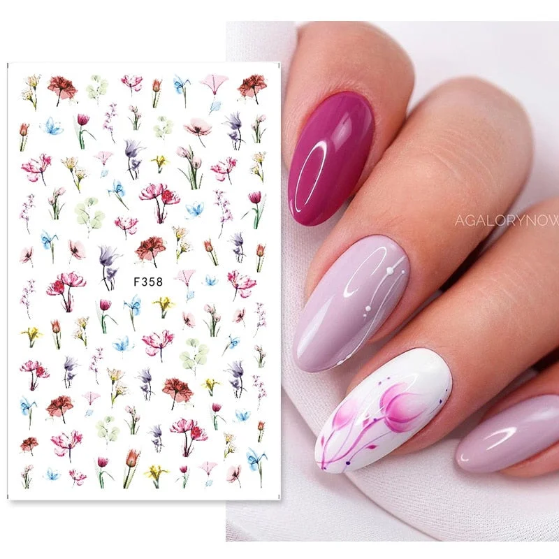 1PC 3D Nail Stickers Flowers Leaves Self-Adhesive Slider Letters Nail Art Decorations Decals Nail Art Tool Manicure Accessories-Nail Inspo