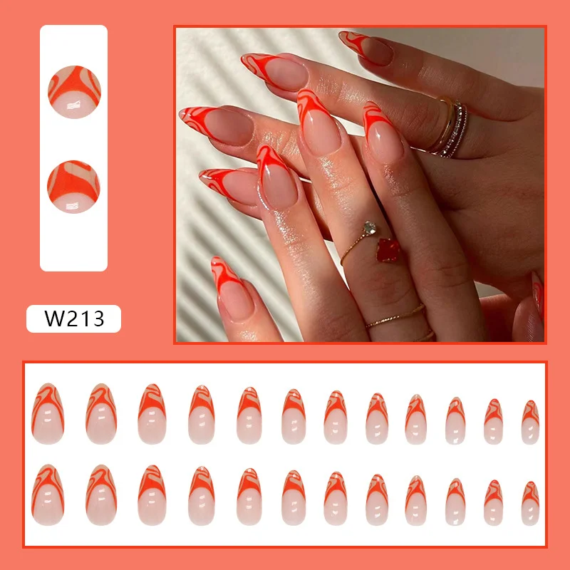 Churchf Churchf Nail Ins Wind Beauty Nail Almond Nail Bright Orange Corrugated Product Light Luxury Wind Quality