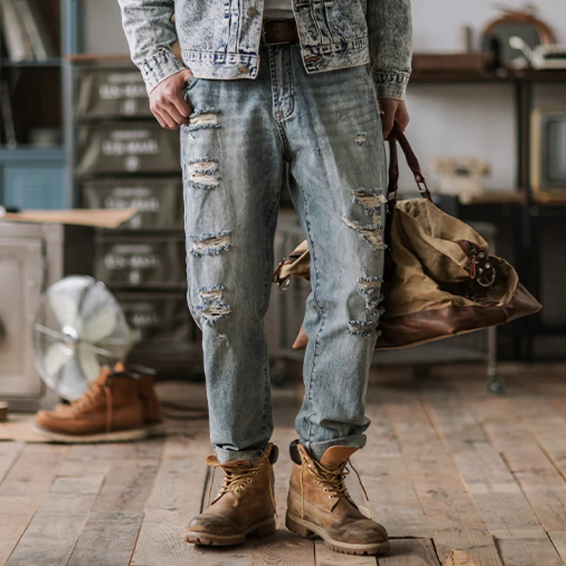 American Vintage Denim Washed Distressed Ripped Jeans