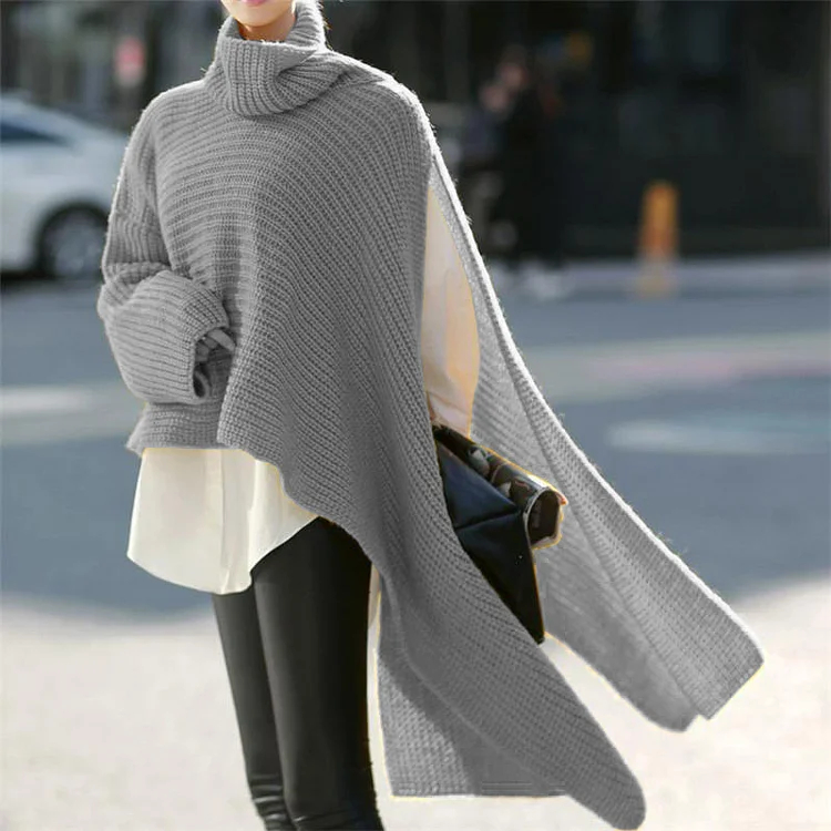 Long Sleeve High Neck Loose Knit Sweater