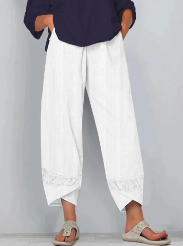 Casual Pants With Patchwork Lace And Irregular Hems.