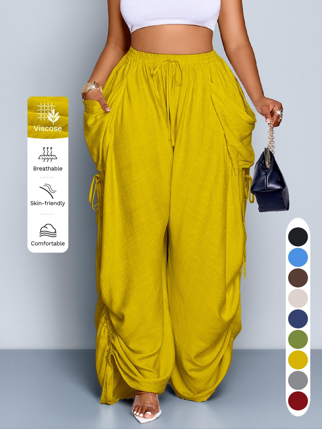 Women's Casual Loose-Fit Wide Leg High Waist Pants, All-Season Woven Fabric, Long Plain Design, Daily Commute & Vacation Wear Women's Casual Loose-Fit Wide Leg High Waist Pants, All-Season Woven Fabric, Long Plain Design, Daily Commute & Vacation Wear
