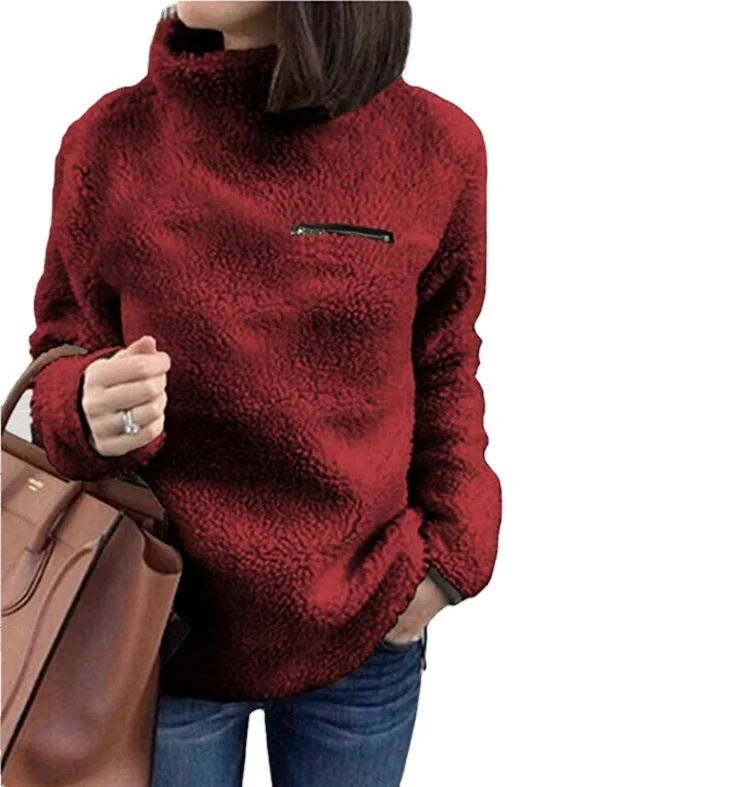 Uveng Sweaters Pullover Women's Fashion Zipper Turtleneck Top