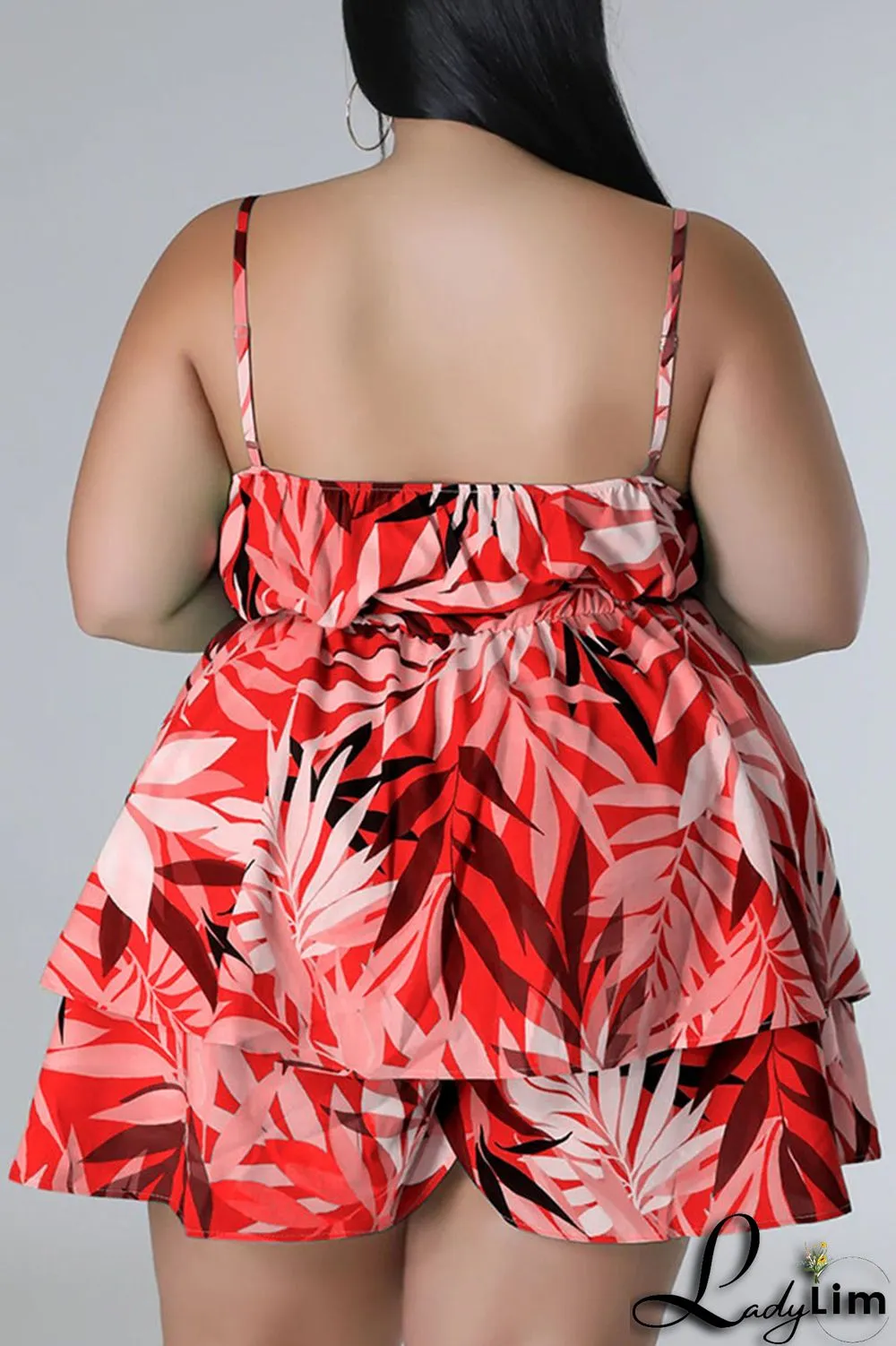 Blue Casual Print Patchwork Spaghetti Strap Plus Size Two Pieces