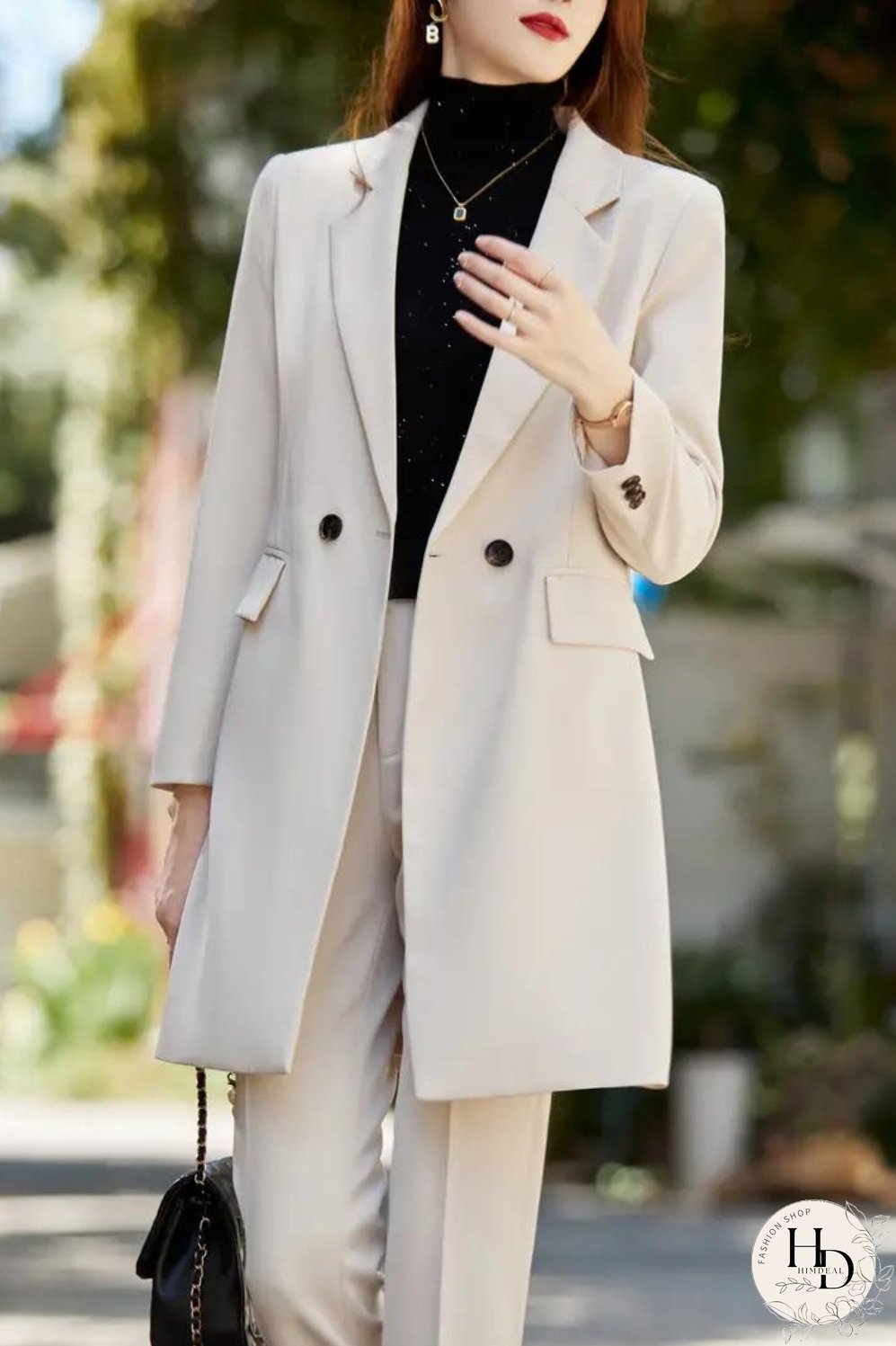 Solid Notched Collar Blazer, Elegant Dual Pockets Long Sleeve Blazer For Office & Work, Women's Clothing