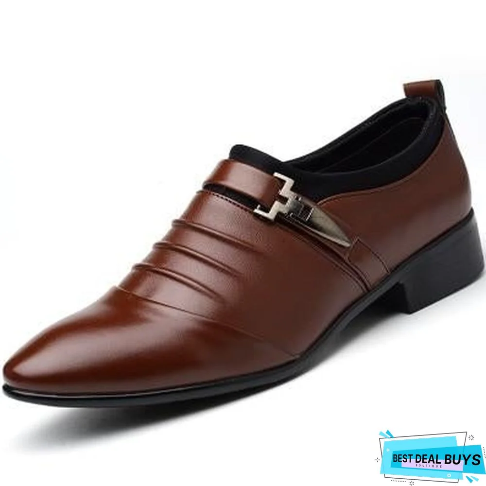 Men Pu Leather Pointed Toe Flat Slip-On Business Wedding Oxfords Shoes